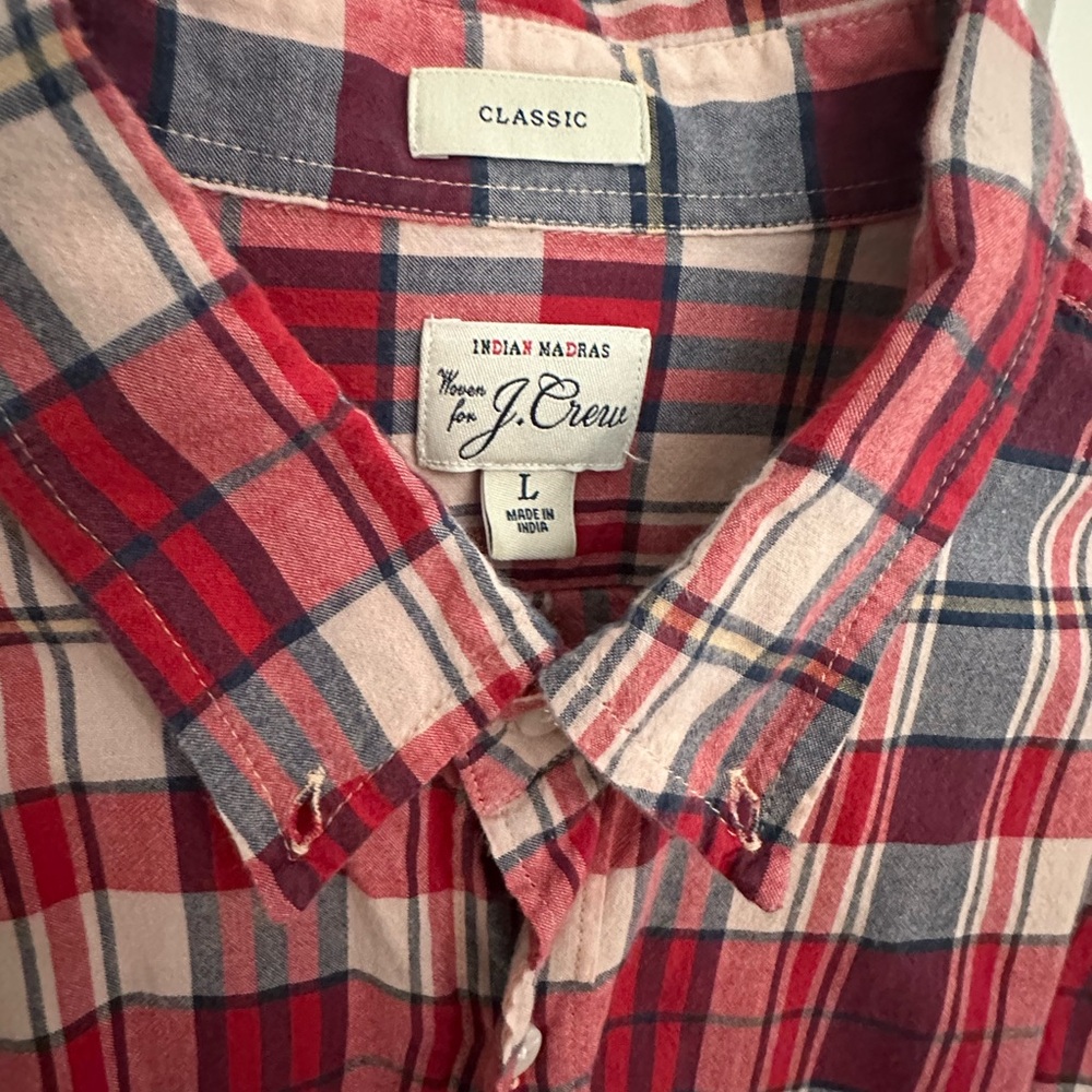 J. Crew Red Madras Men's Shirt Classic fit Large